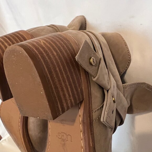 UGG Women's Light Taupe Suede Elora Ankle Harness Boots-2" Block Heels-Size 7 - Picture 11 of 16
